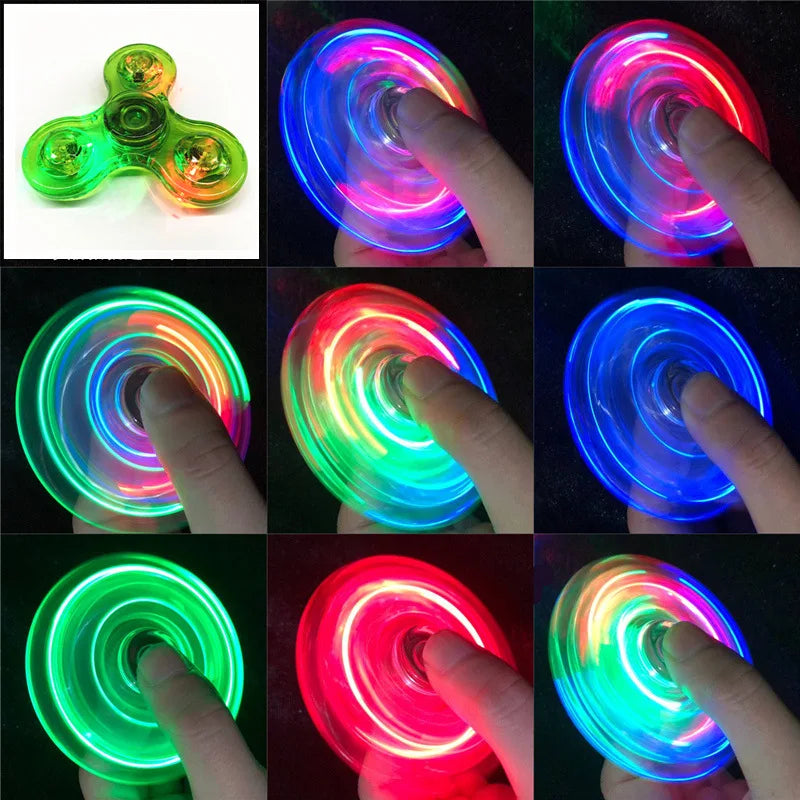 Cristal Luminoso LED luz Fidget Spinner Hand Top Spinners Brilham no Escuro EDC Stress Relief Toys Giroscópio Cinético para Crianças