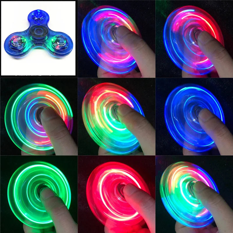 Cristal Luminoso LED luz Fidget Spinner Hand Top Spinners Brilham no Escuro EDC Stress Relief Toys Giroscópio Cinético para Crianças