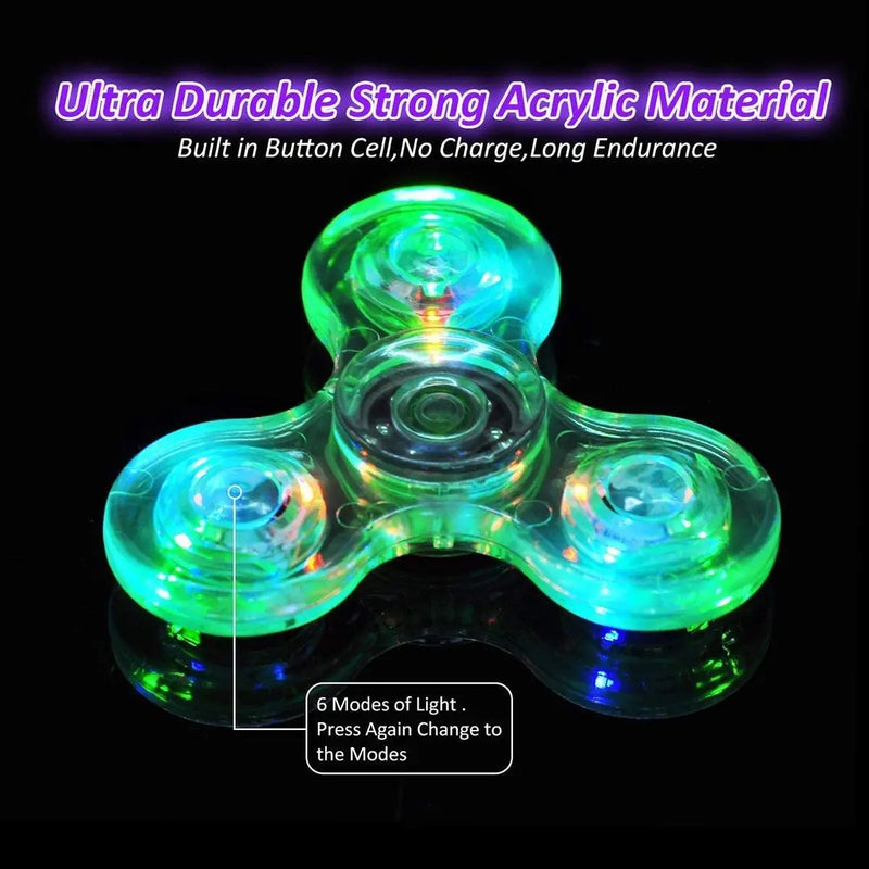 Cristal Luminoso LED luz Fidget Spinner Hand Top Spinners Brilham no Escuro EDC Stress Relief Toys Giroscópio Cinético para Crianças