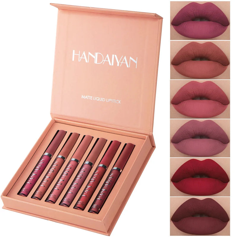 6 Pcs Maquiagem Batom Líquido Veludo Matte Gloss Lip Batom Vermelho Nude Mulheres De Longa Duração À Prova D' Água Kit Cosmético De Beleza