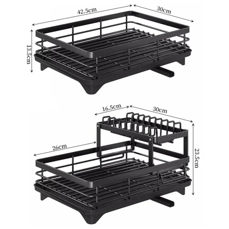 2024 Rack de secagem de pratos Cozinha ajustável de aço inoxidável 2 camadas Organizador de placas Prato Tigela Escorredor Rack de armazenamento Utensílios de cozinha