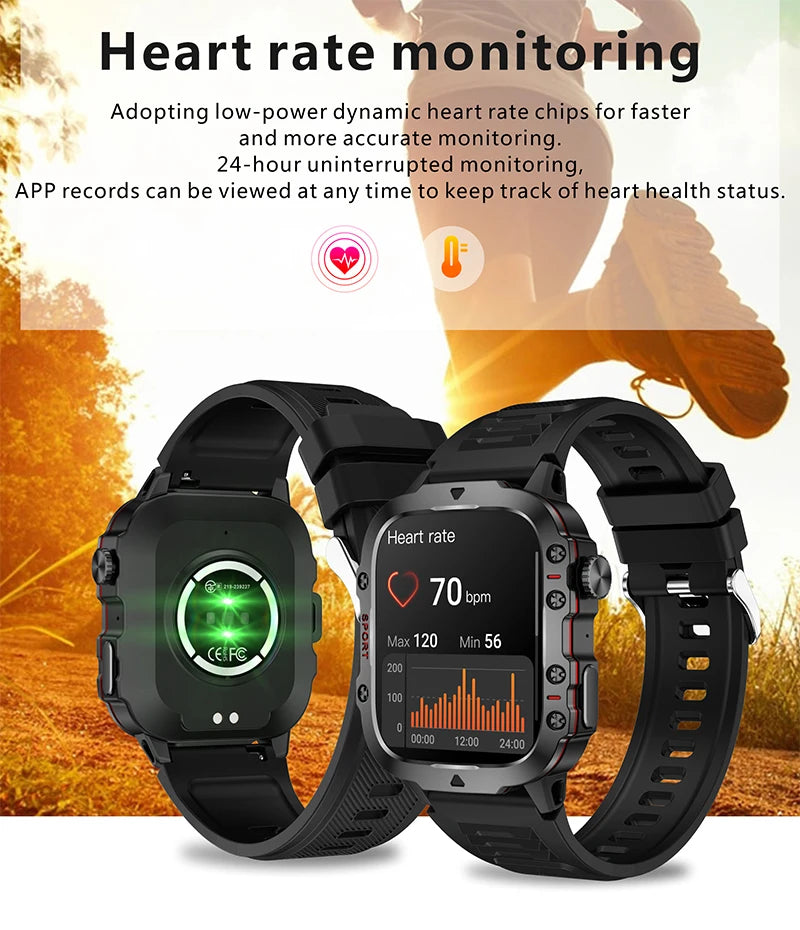 Novo Para Xiaomi Military Smart Watch Men IP68 5ATM Esportes Ao Ar Livre Rastreador de Fitness Monitor de Saúde 1.96 "BT Call Smartwatch