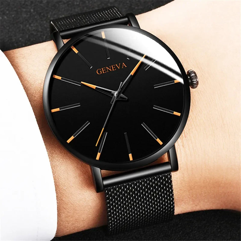 Novos Relógios de Moda Masculina Luxo Ultra Fino Pulseira de Malha de Aço Inoxidável Relógio de Quartzo Rosa Dourado Masculino Relógio Presentes Reloj Hombre