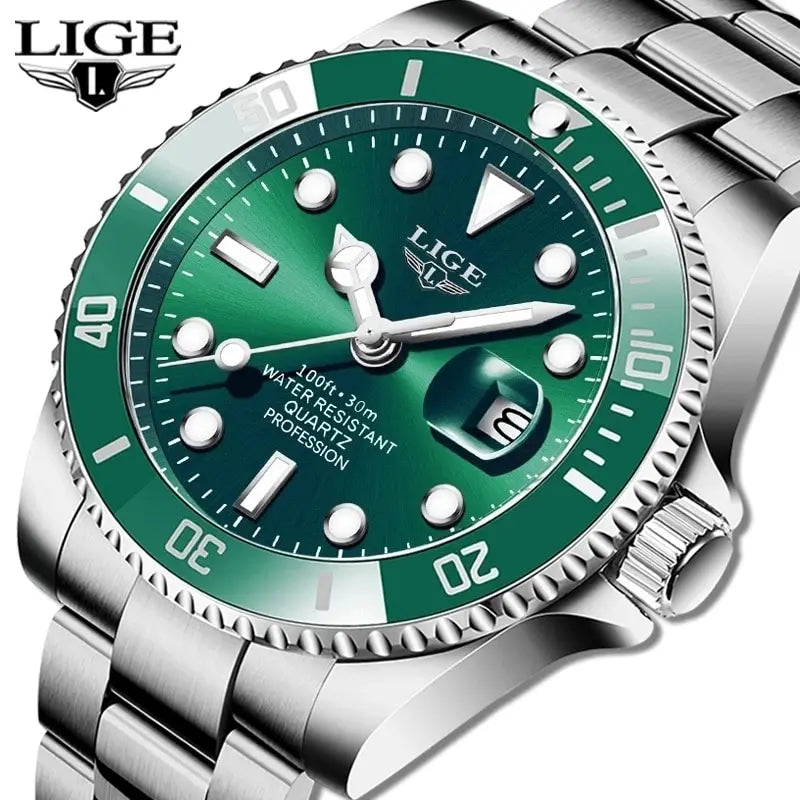 LIGE Top Marca de Luxo Moda Diver Relógio Masculino 30ATM À Prova D' Água Data Relógio Relógio Esportivo Mens Relógio de Pulso de Quartzo Relogio Masculino