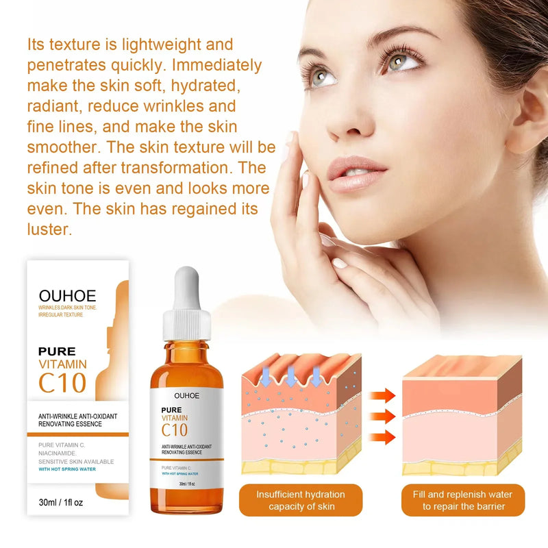 Vitamina C Removedor de Rugas Soro Facial Lifting Firmador Desbotamento Linhas Finas Anti-envelhecimento Essência Clareamento Iluminar Nutrir Cuidados com a Pele