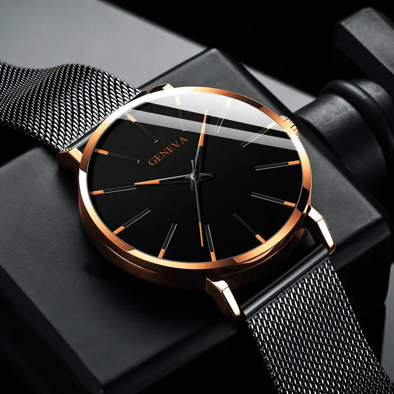 Novos Relógios de Moda Masculina Luxo Ultra Fino Pulseira de Malha de Aço Inoxidável Relógio de Quartzo Rosa Dourado Masculino Relógio Presentes Reloj Hombre