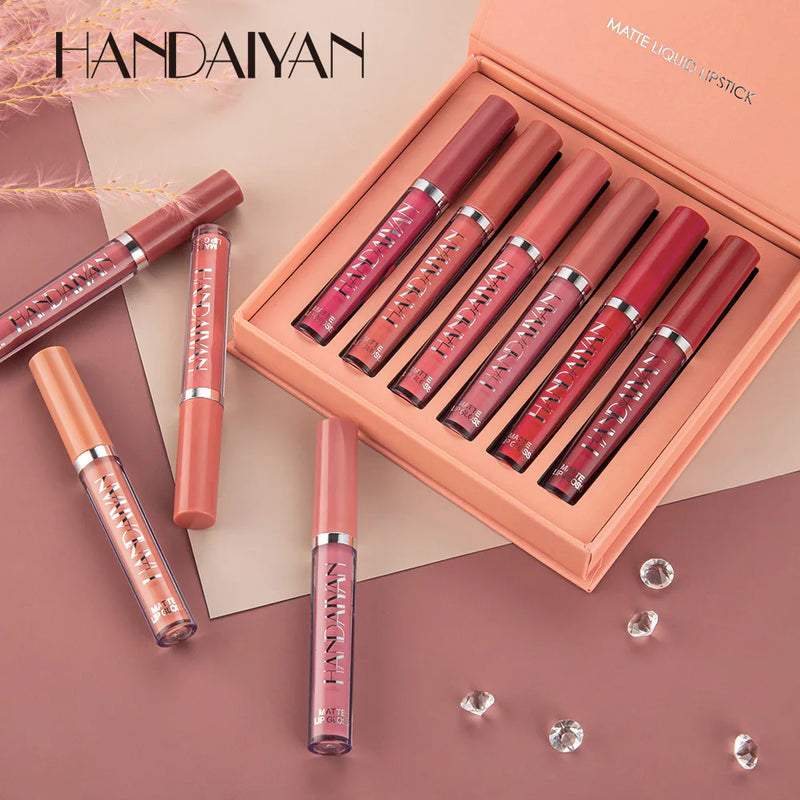 6 Pcs Maquiagem Batom Líquido Veludo Matte Gloss Lip Batom Vermelho Nude Mulheres De Longa Duração À Prova D' Água Kit Cosmético De Beleza