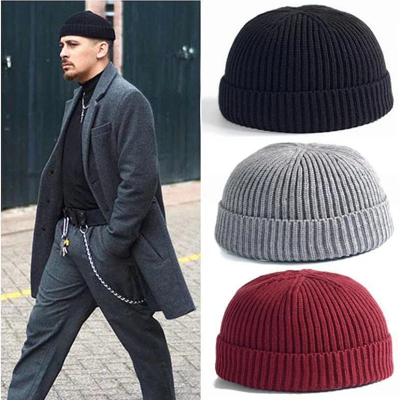 Gorro de Tricô Rimiut para Homens & Mulheres Bonés de Lã Simples Quentes Skullies Gorros Sólidos Outono Inverno Estilo Moderno