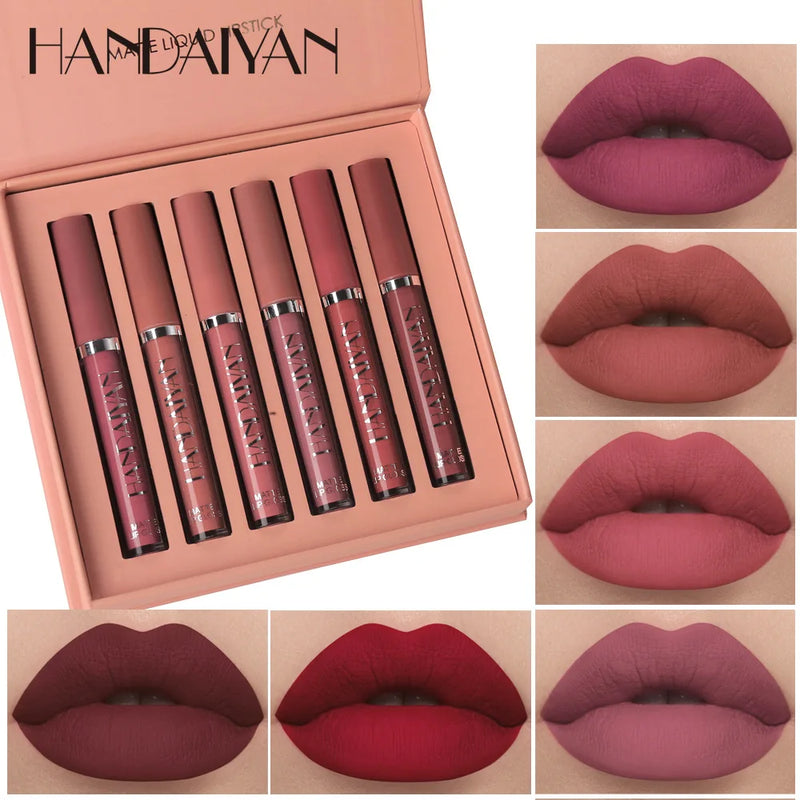 6 Pcs Maquiagem Batom Líquido Veludo Matte Gloss Lip Batom Vermelho Nude Mulheres De Longa Duração À Prova D' Água Kit Cosmético De Beleza