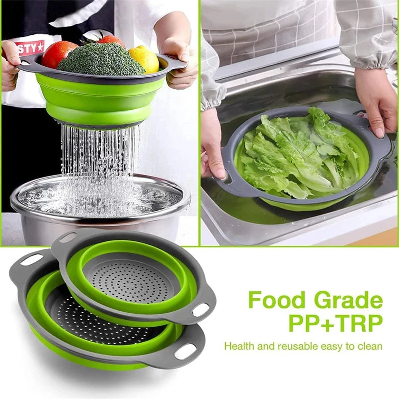 2 PCS Silicone Dobrável Cesta de Drenagem Frutas Vegetais Dobrável Coador Filtro de Cozinha para Alimentos Macarrão Utensílios de Cozinha Dispositivo de Drenagem