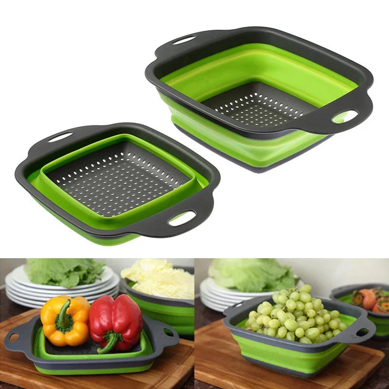 2 PCS Silicone Dobrável Cesta de Drenagem Frutas Vegetais Dobrável Coador Filtro de Cozinha para Alimentos Macarrão Utensílios de Cozinha Dispositivo de Drenagem