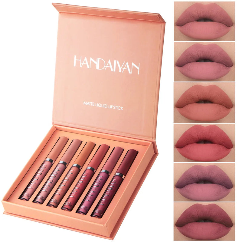 6 Pcs Maquiagem Batom Líquido Veludo Matte Gloss Lip Batom Vermelho Nude Mulheres De Longa Duração À Prova D' Água Kit Cosmético De Beleza