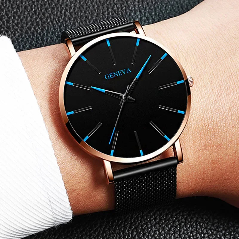 Novos Relógios de Moda Masculina Luxo Ultra Fino Pulseira de Malha de Aço Inoxidável Relógio de Quartzo Rosa Dourado Masculino Relógio Presentes Reloj Hombre