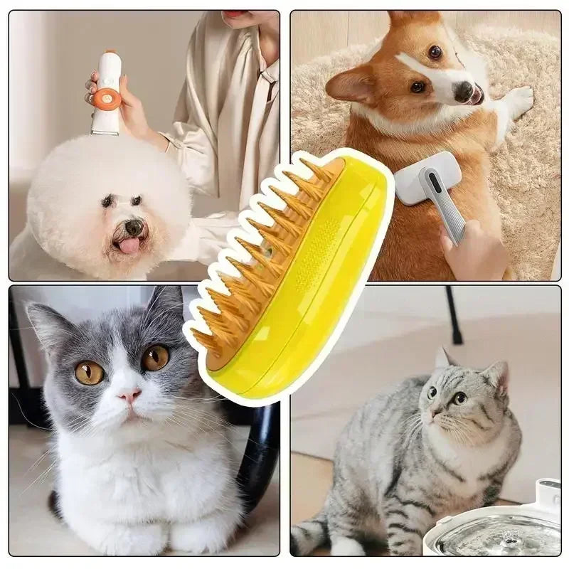 Escova a vapor para gatos Escova para cães fumegante 3 em 1 Escovas de cabelo de gato com spray elétrico para massagem Pente de depilação para animais de estimação