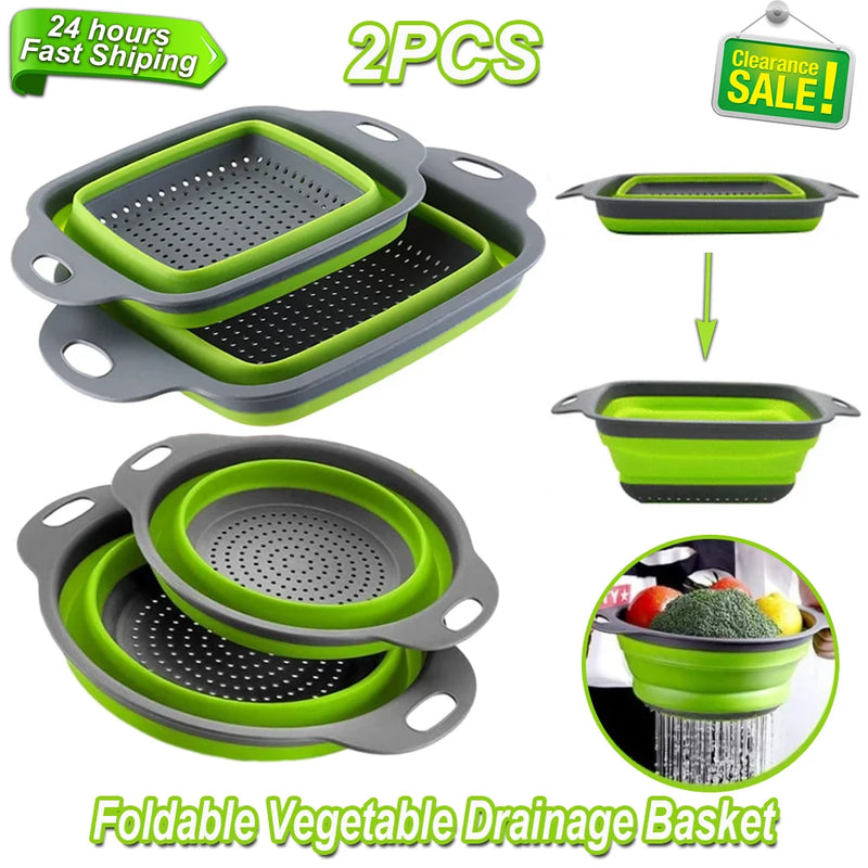 2 PCS Silicone Dobrável Cesta de Drenagem Frutas Vegetais Dobrável Coador Filtro de Cozinha para Alimentos Macarrão Utensílios de Cozinha Dispositivo de Drenagem