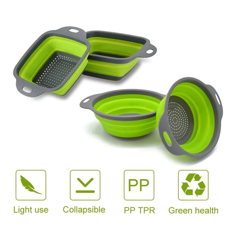 2 PCS Silicone Dobrável Cesta de Drenagem Frutas Vegetais Dobrável Coador Filtro de Cozinha para Alimentos Macarrão Utensílios de Cozinha Dispositivo de Drenagem